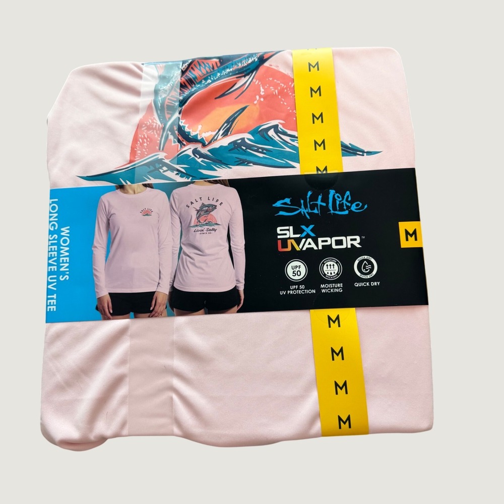 Salt Life UV Tee Medium SLX UVapor Performance Fishing Shirt Pink Long Sleeve